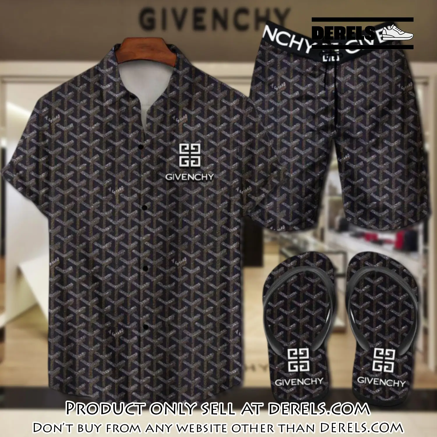 Givenchy flip flops and combo hawaii shirt shorts luxury brand summer outfit hsf219 dr2517627